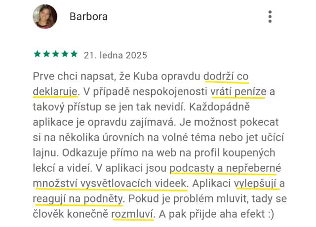 5★ recenze aplikace Kuba English z App Store