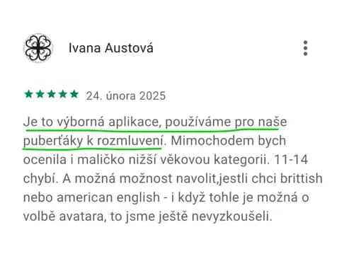 5★ recenze aplikace Kuba English z Google Play