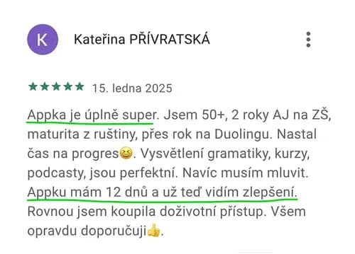 5★ recenze aplikace Kuba English z Google Play